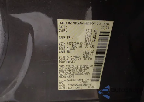 2015 Nissan Armada Platinum z USA, uszkodzony, nr VIN 5N1AA0NE9FN601579